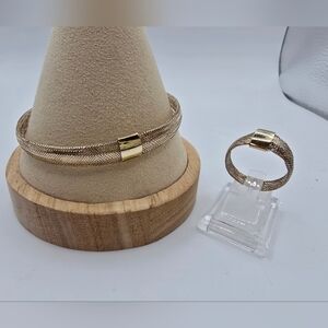 10k Yellow Gold 8mm Solid Mesh Stretch Bracelet & Ring Set